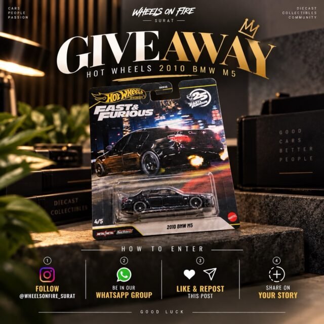 🏁 THE BMW M5 IS UP FOR GRABS. 🏁

One lucky collector is taking home this Hot Wheels Fast & Furious 2010 BMW M5 — COMPLETELY FREE. 🔥

Want a chance to add it to your collection?

HOW TO ENTER 👇

1️⃣ Follow @wheelsonfire_surat 
2️⃣ Join our WhatsApp Group
3️⃣ Like & repost this post
4️⃣ Share this post to your story & tag @wheelsonfire_surat

⚠️ ALL 4 STEPS ARE MANDATORY TO QUALIFY.

Whether you’re a Hot Wheels collector, BMW fan, or Fast & Furious enthusiast — this one’s for you. 🏁

SHARE IT. ENTER IT. GOOD LUCK. 🖤🔥

#hotwheels #cars #diecast #giveaway #bmw