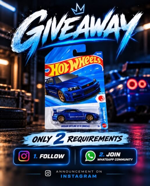 🏁 GIVEAWAY TIME! 🔥
Win this beautiful Hot Wheels Nissan Skyline GT-R (BNR34)! 💙🏎️
ONLY 2 REQUIREMENTS:
1️⃣ Follow our Instagram page.
2️⃣ Join our WhatsApp Community.
That’s it! Simple. 👀
Winner announcement will be made on Instagram. Stay tuned! 🔥
#hotwheels #diecast #cars #skyline #gtr