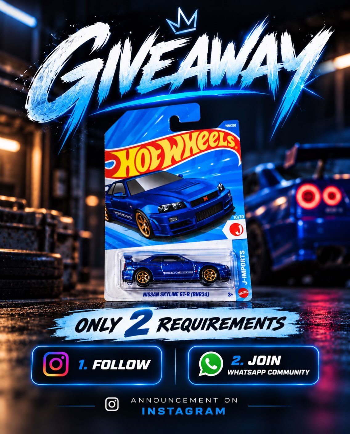 🏁 GIVEAWAY TIME! 🔥
Win this beautiful Hot Wheels Nissan Skyline GT-R (BNR34)! 💙🏎️
ONLY 2 REQUIREMENTS:
1️⃣ Follow our Instagram page.
2️⃣ Join our WhatsApp Community.
That’s it! Simple. 👀
Winner announcement will be made on Instagram. Stay tuned! 🔥
#hotwheels #diecast #cars #skyline #gtr