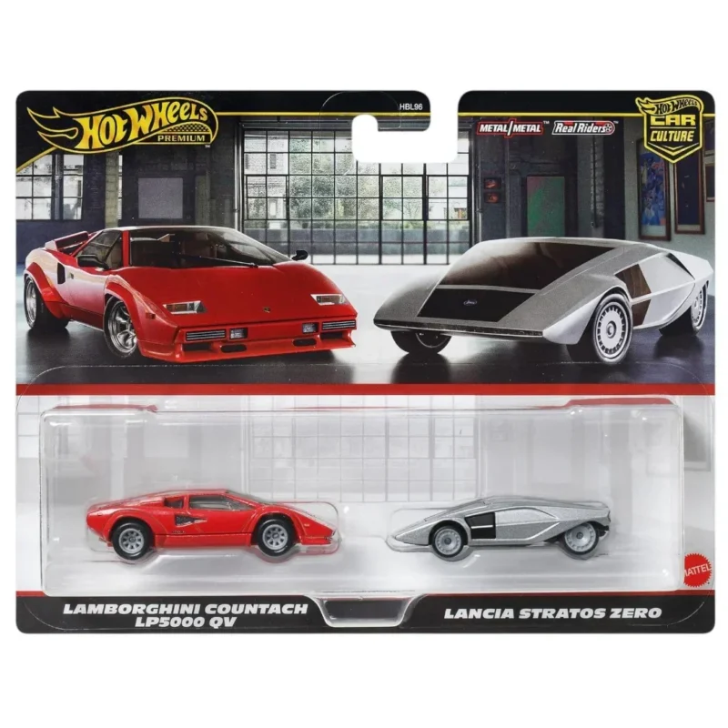 Hot Wheels Premium Car Culture 2-pack Lamborghini Countach Lp5000 Qv & Lancia Stratos Zero Imported 1:64 Scale 1:64 Scale Diecast Model - Mint Blister Pack